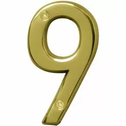 Hy-Ko Products Co Hy-Ko BR-42PB/9 Prestige Series House Number, Character: 9, 4 In H Character, Brass Character, Solid Brass