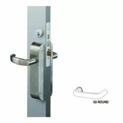 Adams Rite 2190-411-302-32D Dual Force Interconnected Deadbolt/Deadlatch Low Profile Trim With Round Handle, 1-1/2" BS, Standard Flat Strike Satin Stainless Steel Finish